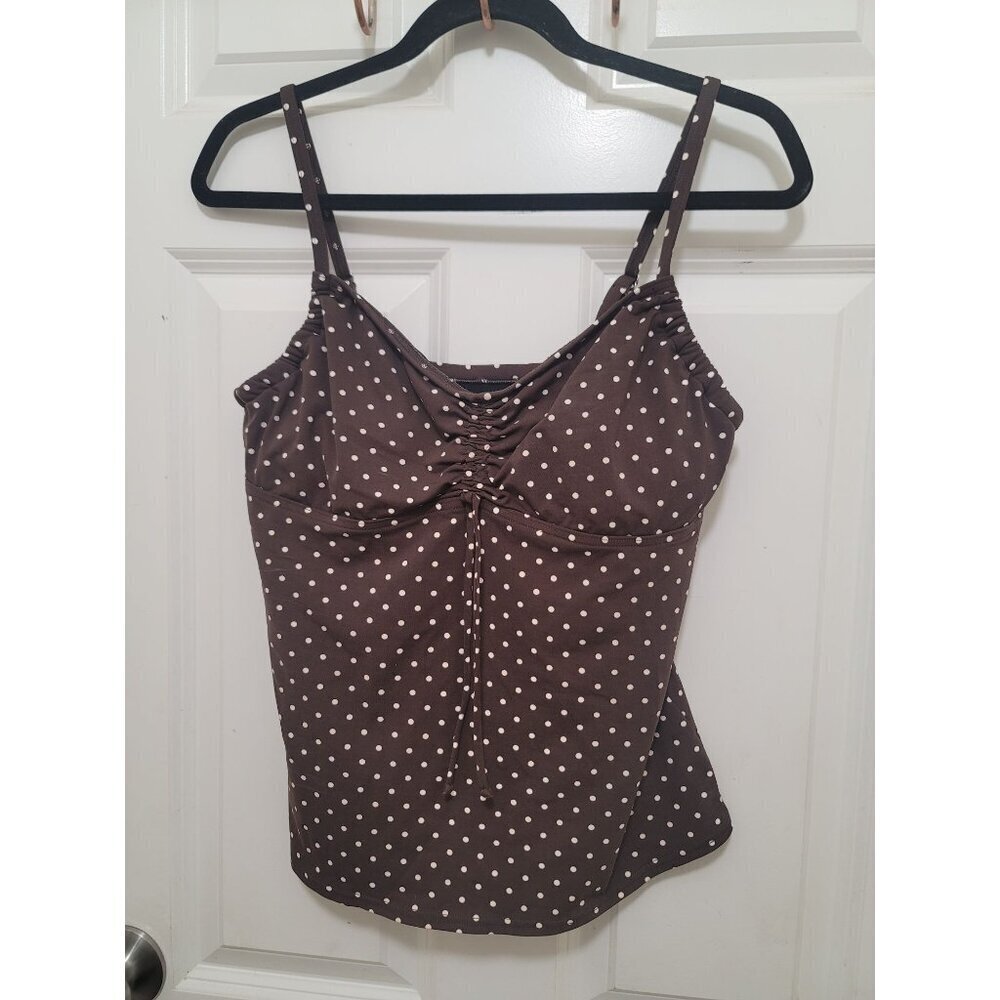Lands End Brown Polka Dot Ruched Swing Top With‎ Adjustable Straps Size 12
